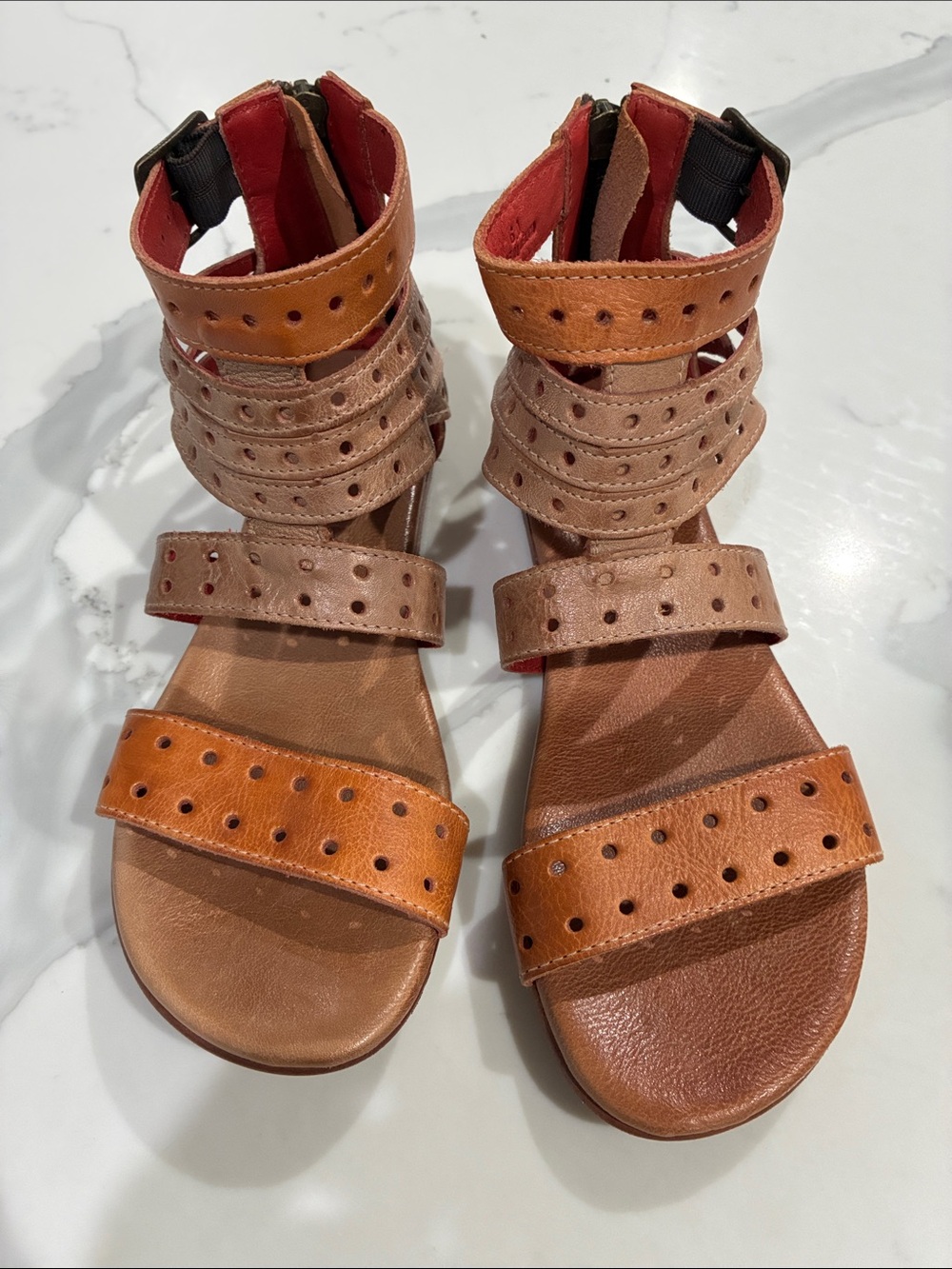 Bed Stu Multi-Tone Brown Perforated Leather Sandals